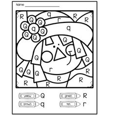 a coloring page with letters and numbers on it