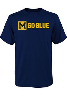 Your future Michigan Wolverines will be ready for the game with this Michigan Wolverines Youth Navy Blue Short Sleeve Tee. This Vault Slogan T-Shirt features a screen print team vault slogan on center chest. Navy Pre-shrunk T-shirt For Game Day, Navy T-shirt For Sports Season Fan Gear, Navy T-shirt For Sports Fan Gear, Blue Varsity T-shirt For Fan Gear, Blue Varsity T-shirt With Team Logo, Navy Pre-shrunk Tops For Game Day, Navy Collegiate T-shirt For College, Navy Collegiate Style T-shirt For College, Collegiate Style Navy T-shirt For College