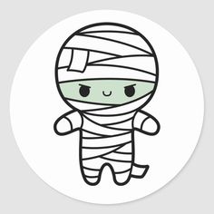 a sticker with a cartoon character wrapped in bandages