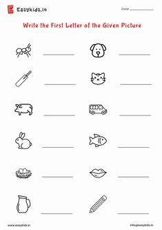 the first letter of the given picture worksheet for children to practice their writing skills