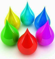 six different colors of water droplet on a white background with clipping path to the top