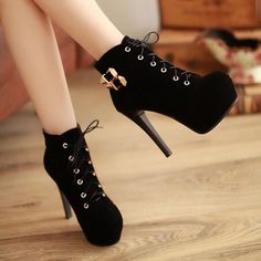 Black/Red Heels Boots SE4758 Sepatu Pump, Red Heel Boots, Kasut Tumit Tinggi, Heeled Lace Up Boots, Hak Tinggi, High Heel Ankle Boots, Girly Shoes, Heel Ankle Boots, High Heel Boots Ankle