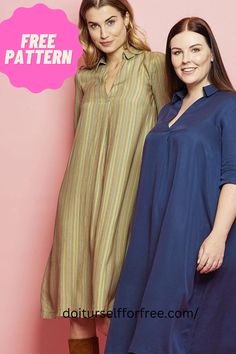 two women standing next to each other in front of a pink background with the words free pattern