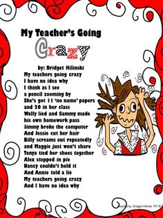 Funny Teacher Poems, Funny Poems For Kids, Meme School, English Poems For Kids, Teacher Poems, Poems About School, Reading Poems, Childrens Poems