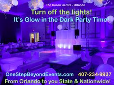 an event with purple lighting and white furniture in the center is featured for this ad