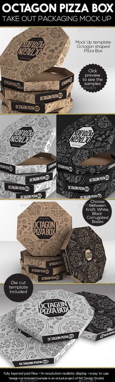 the pizza box is open and ready to be put into its own packaging design scheme