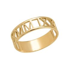 a yellow gold ring with roman numerals on it