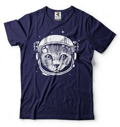 "Astronaut Cat T-Shirt Funny Creative Stylish Cool Graphic Humor Cat Shirt This ULTRA COTTON UNISEX T-shirt is made of Pre-shrunk 100% cotton, 6.1-ounce. * Seamless double-needle 7/8\" collar, Double-needle sleeves and hem, Taped neck and shoulders Our T Shirts and Hoodies are Printed by advanced technology Digital Printer on 100% Ultra Cotton tees and hoodies . We use waterbased textile ink, Safest ink type for everyone. Each T shirt is Made individually and double checked for quality before se Relaxed Fit Crew Neck T-shirt With Cat Print, Relaxed Fit Cat Print T-shirt With Crew Neck, Cotton Graphic Tee With Cat Print, Crew Neck Cotton Shirt With Cat Design, Cotton Crew Neck Shirt With Cat Design, Blue Crew Neck T-shirt With Cat Design, Cotton T-shirt With Cat Design, Relaxed Fit, Cotton Short Sleeve T-shirt With Cat Design, Funny Astronaut