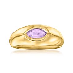 Ross-Simons - .40 Carat Amethyst Ring Marquise Cut in 18kt Gold Over Sterling. Size 7. Simple, yet stunning. A shimmery .40 carat amethyst sits at the center of a gleaming 18kt yellow gold over sterling silver domed band. Wear it solo or pair it with your favorite stacked styles. 1/4" wide. Amethyst ring. Amethyst birthstones are the perfect gift for February birthdays. Amethyst Birthstone, Ring Marquise, Amethyst Color, Jewelry Essentials, Three Stone Rings, Baguette Diamond, Marquise Cut, Amethyst Stone, Amethyst Ring