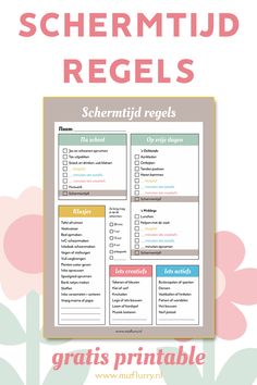 the printable schermttud regels is shown in pink and green