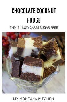 chocolate coconut fudge with text overlay