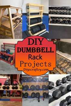 DIY Dumbbell Rack Projects Barbell Rack Diy, Diy Dumbells Rack, Dumbbell Storage Diy, Weight Storage Ideas, Work Garage, Dumbbell Storage