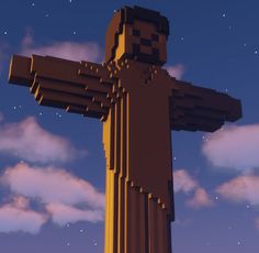 an animated image of a large cross in the sky with clouds and stars behind it