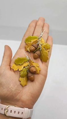 Acorns and oak leaves made of polymer clay Handmade Nature-inspired Polymer Clay Jewelry, Nature-inspired Handmade Resin Earrings, Handmade Nature-inspired Resin Earrings, Handmade Brown Polymer Clay Jewelry, Handmade Resin Dangle Earrings, Oak Leaf Earrings, Autumn Earrings, Leaves Earrings, Acorn And Oak