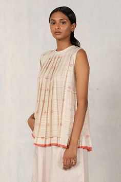 Shop for Urvashi Kaur White Handwoven Cotton Jamdani Polka Top for Women Online at Aza Fashions Jamdani Dress, Knife Pleat, Cotton Kurti Designs, Cotton Kurti, Hipster Fashion, Top For Women, Not For Sale, Kurti Designs, Women Tops