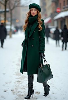 Green Coat Outfit, Green Jacket Outfit, Chic Winter Outfit, Wardrobe Revamp, Stylish Spring Outfit, Chic Winter Outfits, Winter Outfit Ideas, Cute Coats