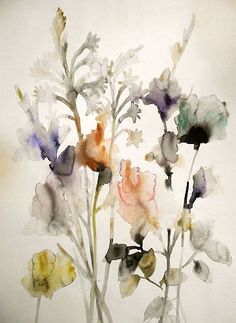 watercolor painting of flowers in a vase