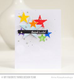 a card with stars on it that says good luck