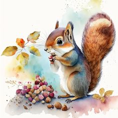 a painting of a squirrel eating nuts