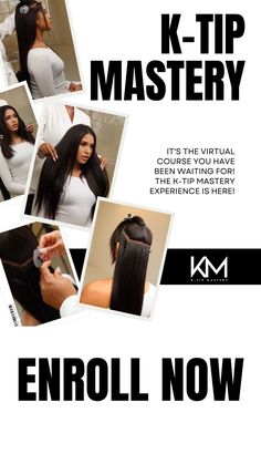 What you 'll learn? Upon completing the K-tip Mastery virtual course, you can expect to receive a comprehensive array of benefits and resources tailored to enhance your expertise in k-tip hair extensions. Plus: In-depth Knowledge: Gain a deep understanding of keratin tip hair extensions, including different bonding sizes, hair requirements/considerations, and client consultation strategies. Practical Skills: Develop practical skills in the heat fusion application method with high quality video trainings. Learn how to seamlessly blend extensions with natural hair for a flawless result. Maintenance and Aftercare Guidance: Receive valuable insights into proper maintenance and aftercare practices to preserve the longevity and health of keratin tip extensions. Learn how to educate clients on ca Hair Extension Tips And Tricks, Client Consultation, Business Development Strategy, Extension Training, Hair Mistakes, Hair Secrets, Client Management, Goddess Hairstyles, Management Skills