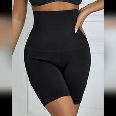 New In Package High Waisted Tummy Control Butt Lifting Black High Waist Shapewear With Built-in Bra, Black Compression Shapewear With Wide Waistband, Compressive Black Shapewear With Wide Waistband, Black High Stretch Shapewear With Built-in Shorts, Black Shaping Shapewear With Wide Waistband, Workout Black Smoothing Shapewear, Black Shapewear With Wide Waistband, Black Shapewear With Built-in Bra, Short Length, Black Mid-thigh Shapewear With Medium Bust Support