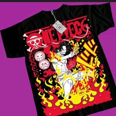 a t - shirt with an image of a man on fire and skulls around it