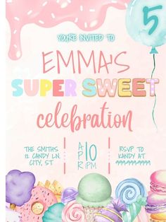 Mis dos añitos Candyland Invitations, Carnival Birthday Theme, Candy Invitations, Candy Bar Table, Ice Cream Party Theme, Candy Theme Birthday Party, 1st Birthday Invitation Template, Candy Land Birthday Party, 1st Birthday Girl Decorations