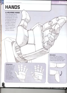 an open book with instructions on how to use the hand and wrist attachments for robotic hands