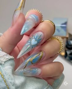 Stiletto Nails Summer, Blue Stiletto Nails, February Nails, Edgy Nails, Blush Nails, Nail Designs Glitter, Manicure E Pedicure