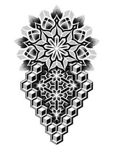 an abstract black and white design with flowers in the center, on a white background