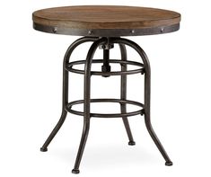 an industrial style stool with wooden seat and metal base