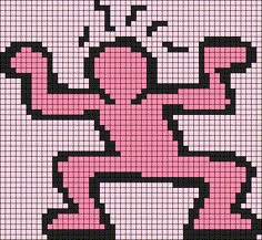 a cross stitch pattern with a pink and black figure