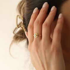 This beautiful ring is handmade using pure 925 sterling silver with your personalized initials in circle monogram. A stylish, unique accessory that makes a great gift to show somebody (or yourself, because you matter ♥) that you're thinking of them. Perfect for graduations, wedding events, holidays, Mothers' day, and birthdays. Colors: Silver Gold Rose Gold Other styles are available in our shop at https://www.etsy.com/shop/GoldPersonalized. Please contact us if you have any questions or request Dainty Engraved Ring With Initials For Promise, Dainty Engraved Initials Promise Ring, Sterling Silver Initial Ring For Gift, Sterling Silver Initials Ring For Anniversary, Dainty Engraved Ring With Initials For Gift, Elegant Adjustable Sterling Silver Initial Ring, Initial Open Ring For Anniversary, Personalized Initial Ring In White Gold, Initials Open Ring For Anniversary