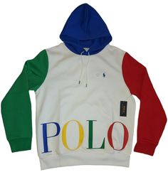 Retail $148!! Act fast!! Polo Ralph Lauren mens  Double-Knit color block big logo Hoodie Blue red white. Polo Clothes, Nineties Nostalgia, Polo Wear, Throwing Fits, Dope Hats, Adidas Hoodie Mens, Hype Clothing, Hoodie White, Men's Hoodies