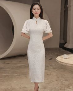 Chinese Wedding Dress Engagement Qipao Lace - Weqipao Chinese Engagement, Qipao Gown, Dress Engagement, Dot Worksheets, Chinese Wedding Dress, Qipao Dress, Chinese Wedding, Chinese Dress, Collar Designs