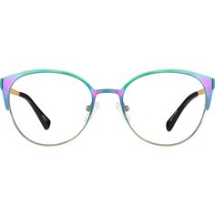 Take a different route with color in these modern round glasses. The unique eyeglasses has a shiny iridescent option and two matte options: peach and rainbow. For added comfort the lightweight look is fitted with spring hinges adjustable nose pads and plastic temple tips. Please note the iridescent color option may vary slightly from the one pictured. | Zenni Women's Round Prescription Eyeglasses Pattern Stainless Steel Stylish Glasses For Women, Unique Eyeglasses, Round Eyeglasses Frames, Diamond Face Shape, Zenni Optical, Stylish Glasses, Round Eyeglasses, Prescription Eyeglasses, Modern Round