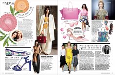 an article in the news about women's shoes and handbags, with pictures of models