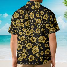 This custom Hawaiian shirt is a great gift idea, as well as a loose and comfy outfit that will keep you cool during the hot summer months. Coming up with a surprise for your loved ones is up to you. This present is appropriate for any occasion, and the receivers will surely love it! Product details: Material: Polyester fabric Feature: Featuring a spread collar, printed pattern all over the shirt, a front button fastening, short sleeves and a relaxed shape. The design is printed with new age prin Black Hawaiian Shirt With Sublimation Print, Black Custom Print Shirt For Beach, Hawaiian Camp Shirt With Sublimation Print, Black Hawaiian Printed T-shirt, Black Shirt With Sublimation Print For Beach, Hawaiian Camp Shirt With Custom Print, Hawaiian Short Sleeve Camp Shirt For Surfing, Hawaiian Shirt With Sublimation Print For Vacation, Tropical Hawaiian Shirt With Sublimation Print For Beach