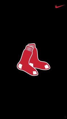 the boston red sox logo is shown on a black background with a red nike shoe