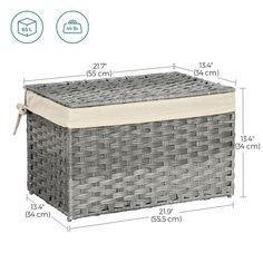 the size and measurements of a wicker storage basket with lid for clothes or other items