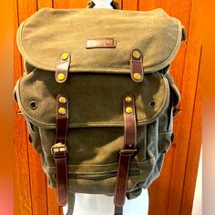 Nwot Eurosport Canvas Wwii Vintage-Style Backpack Army Green/ Brown Unisex Rugged Backpack Roomy. Pockets Inside And Out. Khaki Backpack For Outdoor And Back To School, Khaki Backpack For Back To School, Military Style Green Backpack For Outdoor, Military Style Green Outdoor Backpack, Arcteryx Bag, Rugged Backpack, Elite Backpack, Yellow Backpack, Herschel Backpack