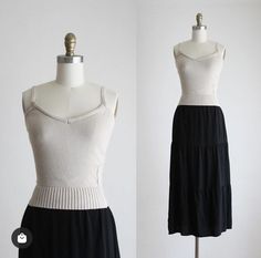 Black Tank Outfit, Clueless Outfits, Tank Outfit, Outfit Vintage, Adored Vintage, Clothes Set, Mini Dress Casual, Casual Chic Outfit, Black Midi Skirt