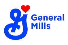 the general mills logo with a red heart on it's left side and blue letters that say general mills