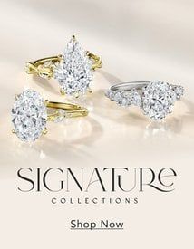 three diamond rings with the words signature collection shop now