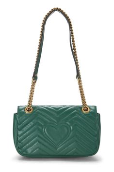 Brand: GucciColor: GreenFeatures: Pre-Loved Condition: Excellent; Faint pilling to interior microfiber lining Length: 10" (25 cm), Height: 5.5" (13 cm), Depth: 2.25" (5 cm), Strap Drop: 12" (30 cm) Made in Italy Convertible Chain Link And Leather Shoulder Straps Push-lock Closure One Zip Pocket Microfiber Lining Antiqued Gold Hardware EAN: 0198347403520Package Dimensions: 10.0 x 5.5 x 2.2 inches Gucci Marmont, Paloma Picasso, Gucci Gg Marmont, Laura Geller, Gucci Leather, Gg Marmont, Cow Boy, Mini Shoulder Bag, Vuitton Bag