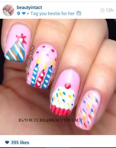 Birthday nails! 32nd Birthday, Natural Nail Art, Mens Nails, Super Nails, Party Nails