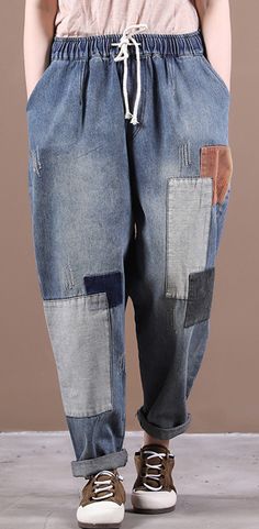 Patched Pants, Crust Pants, Blue Jeans Women, Loose Linen Pants, Reworked Fashion, Summer Linen Pants, Upcycle Clothing, Patch Pants, Denim Embroidery