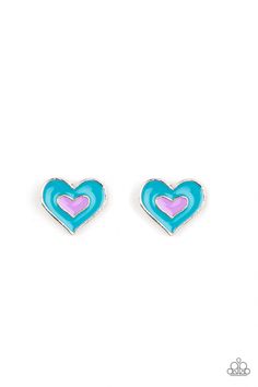 The multicolored heart frames vary in shades of blue, green, pink, purple, and white. Earrings attach to standard post fitting. Shades Of Blue Green, Paparazzi Accessories Jewelry, Earring Kit, Nickel Free Jewelry, Kids Earrings, Heart Frame, Paparazzi Accessories, White Earrings, Paparazzi Jewelry