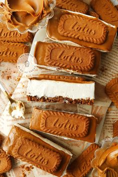 several pieces of cake sitting on top of a piece of paper