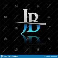 the letter j is made up of silver and blue letters on a black background with reflection